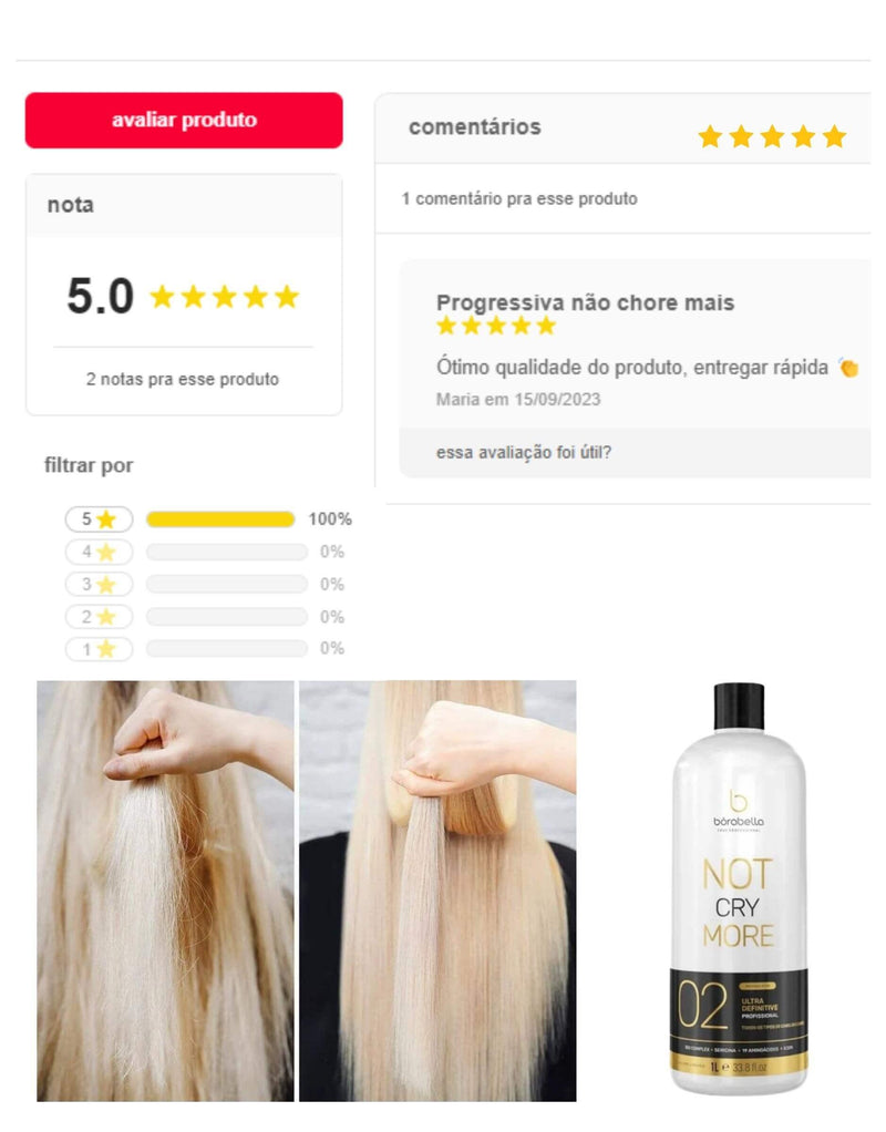 Kit Progressiva Não Chore Mais 19 Aminoácidos Profissional Borabella (Shampoo + Tratamento) 1L