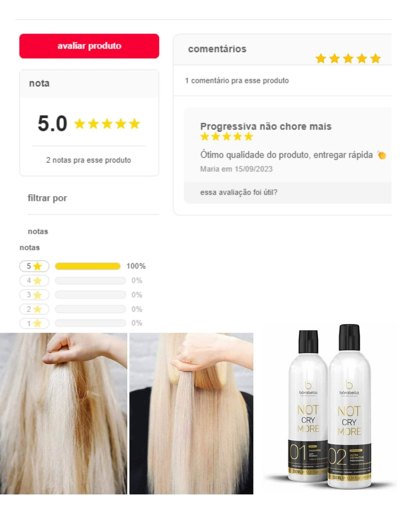 Kit Progressiva Não Chore Mais 19 Aminoácidos Profissional Borabella (Shampoo + Tratamento) 350ML