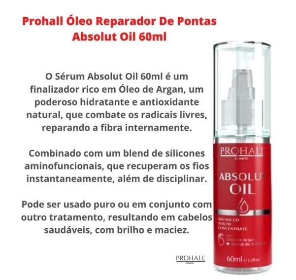 Óleo Reparador de Pontas Sérum Finalizador - Absolut Oil Prohall 60ml