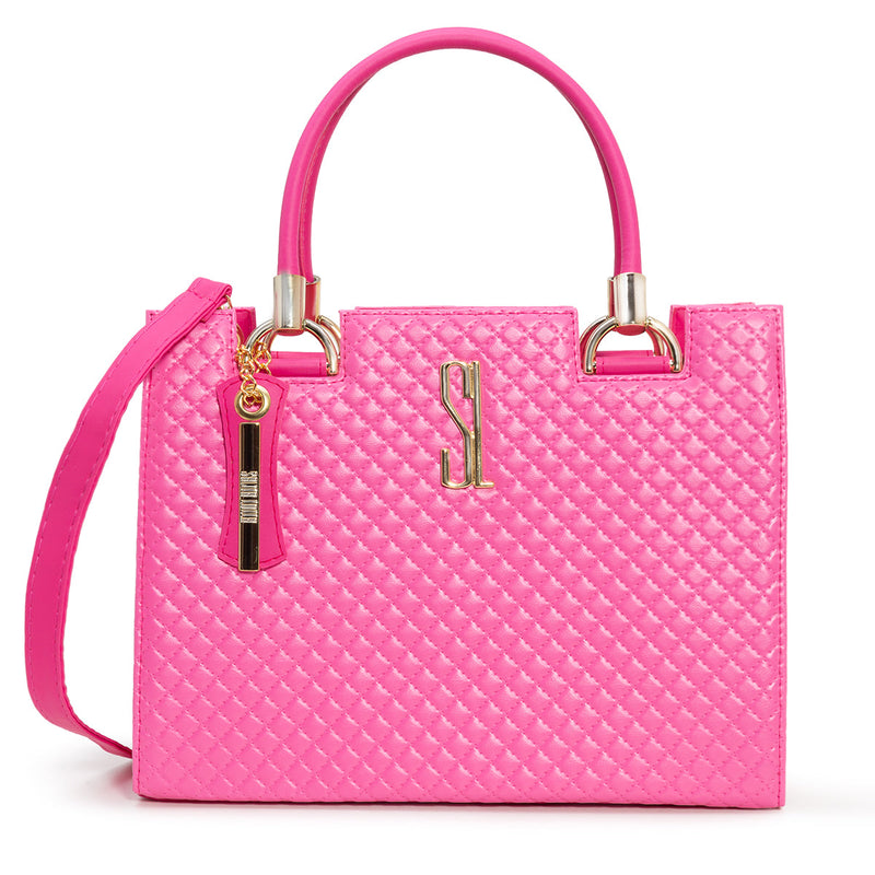 Bolsa Santa Lolla Pink Metalassê Couro e Alça Tranversal