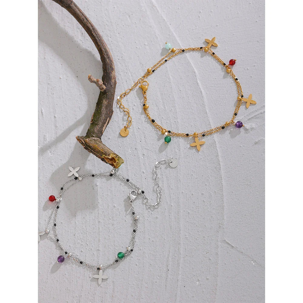 Pulseira com Pedras Naturais e Flor