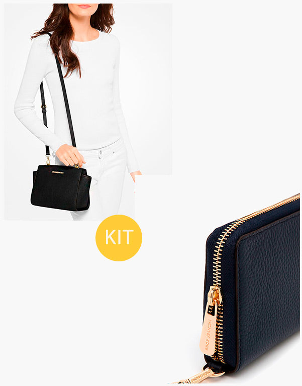 Bolsa Selma Mini Michael Kors Preta e Carteira Michael Kors Preta - www.tpmdeofertas.com.br