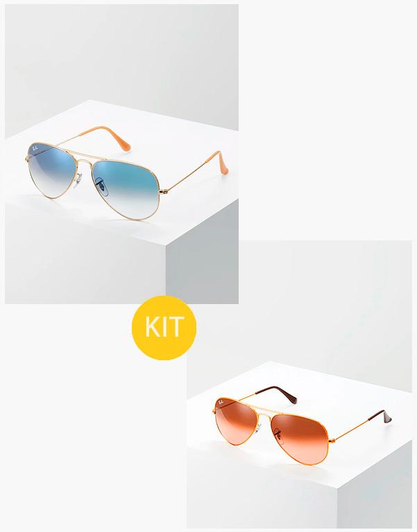 Kit: Óculos de Sol Ray Ban Aviador Marrom e Ray Ban Aviador Azul