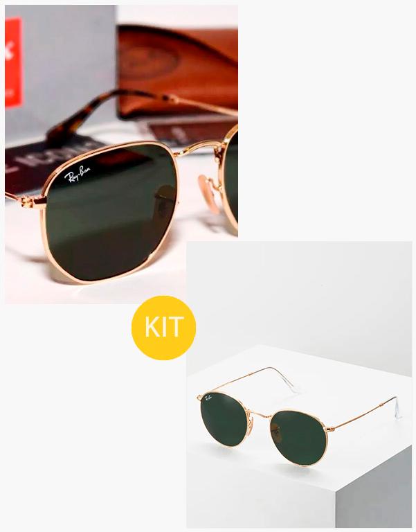 Kit: Óculos de Sol Ray Ban Hexagonal e Round